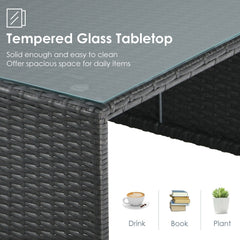 6 Piece Space Saving Patio Rattan Set, No Assembly, 60 Inch Loveseat, 2 Armless Seats, 2 Ottomans and Glass Table, Grey