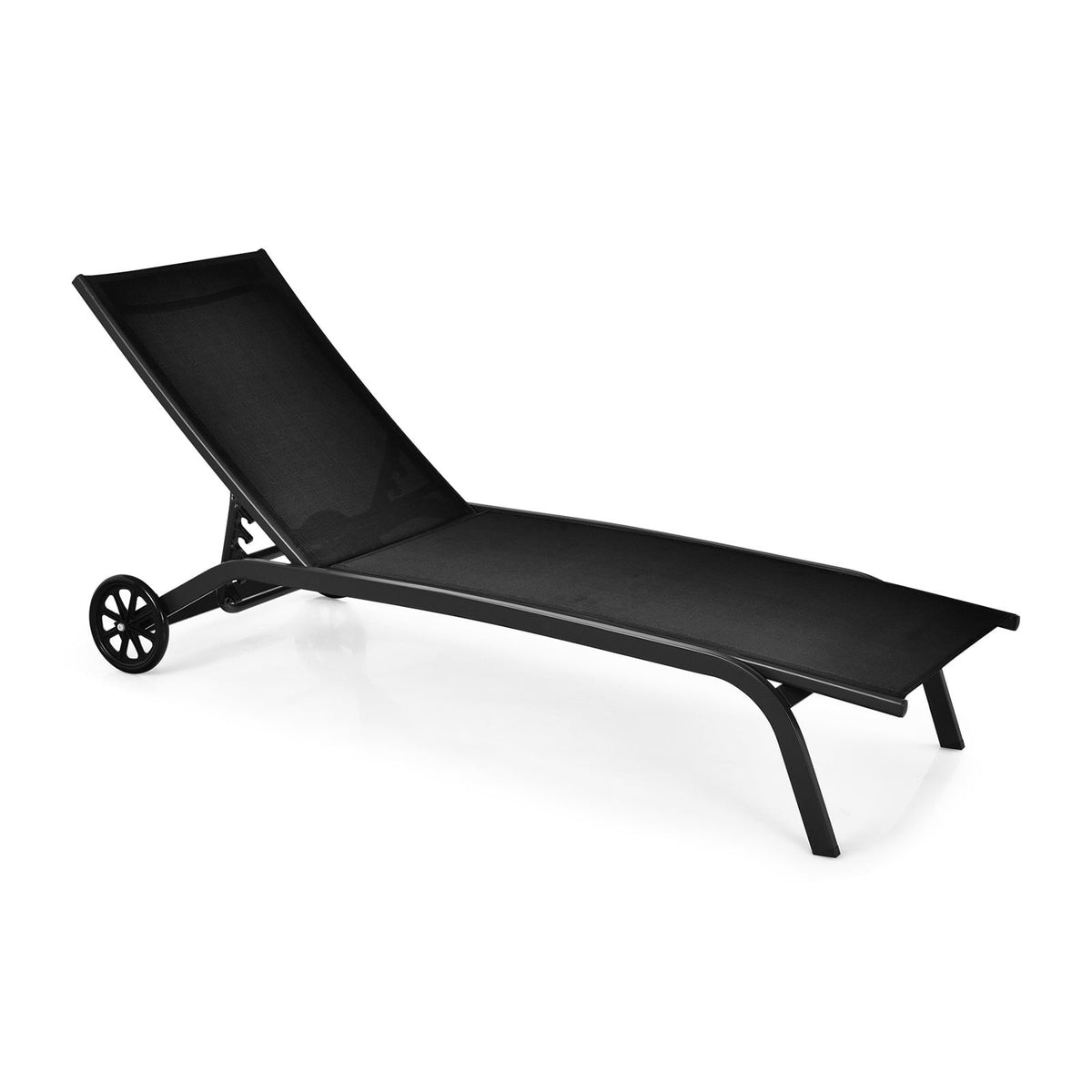 Sling Chaise Recliner on Wheels with 6 Position Backrest, 22 lb, Black