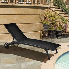 Sling Chaise Recliner on Wheels with 6 Position Backrest, 22 lb, Black