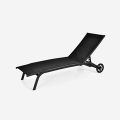 Sling Chaise Recliner on Wheels with 6 Position Backrest, 22 lb, Black