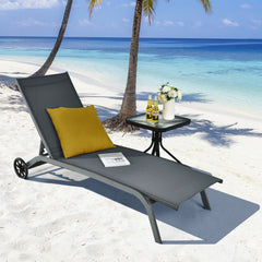 Sling Chaise Recliner on Wheels with Quick Drying Fabric, Gray