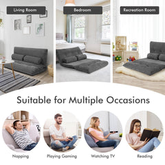 6-Position Adjustable Sleeper Lounge Couch with 2 Pillows-Gray