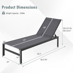 Aluminium Chaise Lounge with Sling Seat and Flat Reclining Back, Gray