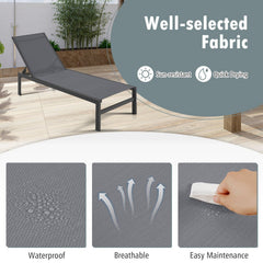 Aluminium Chaise Lounge with Sling Seat and Flat Reclining Back, Gray