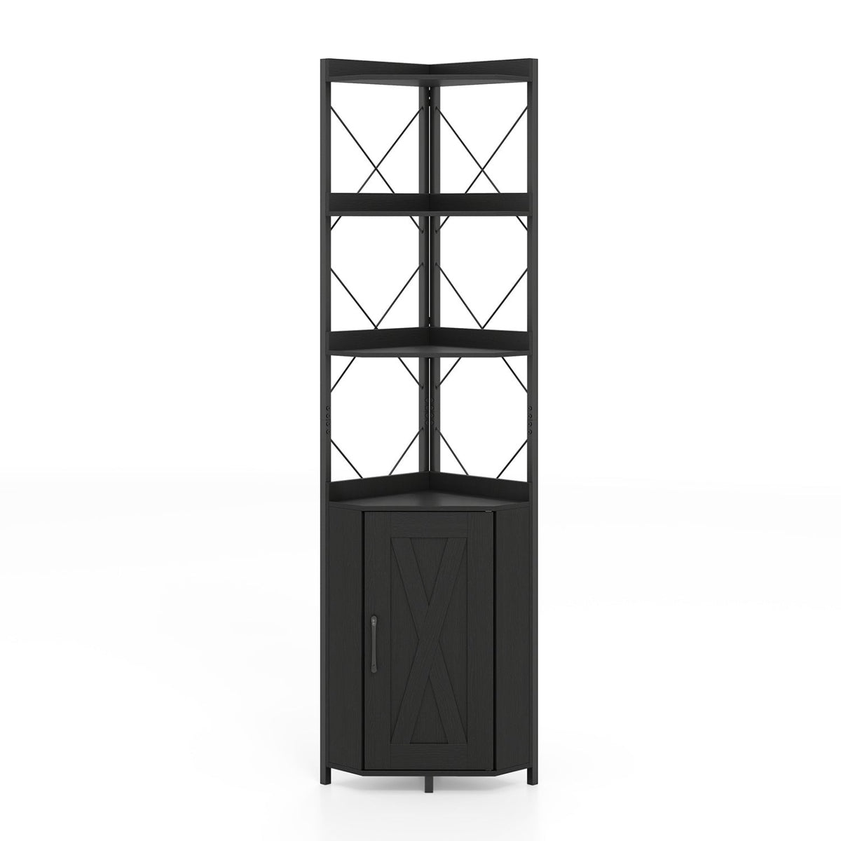 6-Tier 71 inches Tall Freestanding Bookshelf with Cabinet and Metal Frame-Black