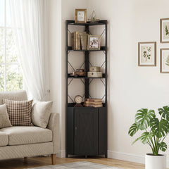 6-Tier 71 inches Tall Freestanding Bookshelf with Cabinet and Metal Frame-Black