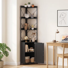 6-Tier 71 inches Tall Freestanding Bookshelf with Cabinet and Metal Frame-Black