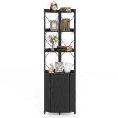 6-Tier 71 inches Tall Freestanding Bookshelf with Cabinet and Metal Frame-Black