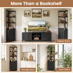 6-Tier 71 inches Tall Freestanding Bookshelf with Cabinet and Metal Frame-Black