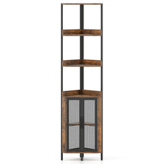 6-Tier Corner Shelf 67 Inches Tall Corner Bookshelf with Cabinet Industrial Bookcase-Brown