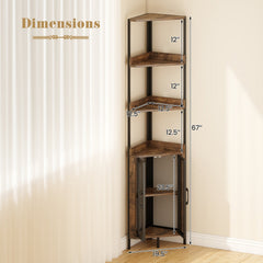 6-Tier Corner Shelf 67 Inches Tall Corner Bookshelf with Cabinet Industrial Bookcase-Brown