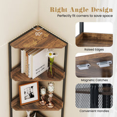 6-Tier Corner Shelf 67 Inches Tall Corner Bookshelf with Cabinet Industrial Bookcase-Brown