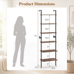 6-Tier Freestanding ladder Storage bookshelf with Metal Frame for Study and Pantry-Rustic Brown