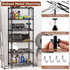 6-Tier Metal Storage Shelving Unit with V-Shaped Wire Rack and 900 LBS Capacity-Black
