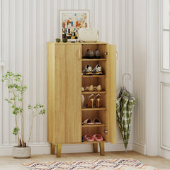 6-Tier Modern Freestanding Wooden Shoe Cabinet with Doors and Removable Shelves-Oak