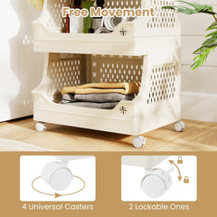 6-Tier Rolling Laundry Basket with Wheels Plastic Storage Cart with Side Hooks
