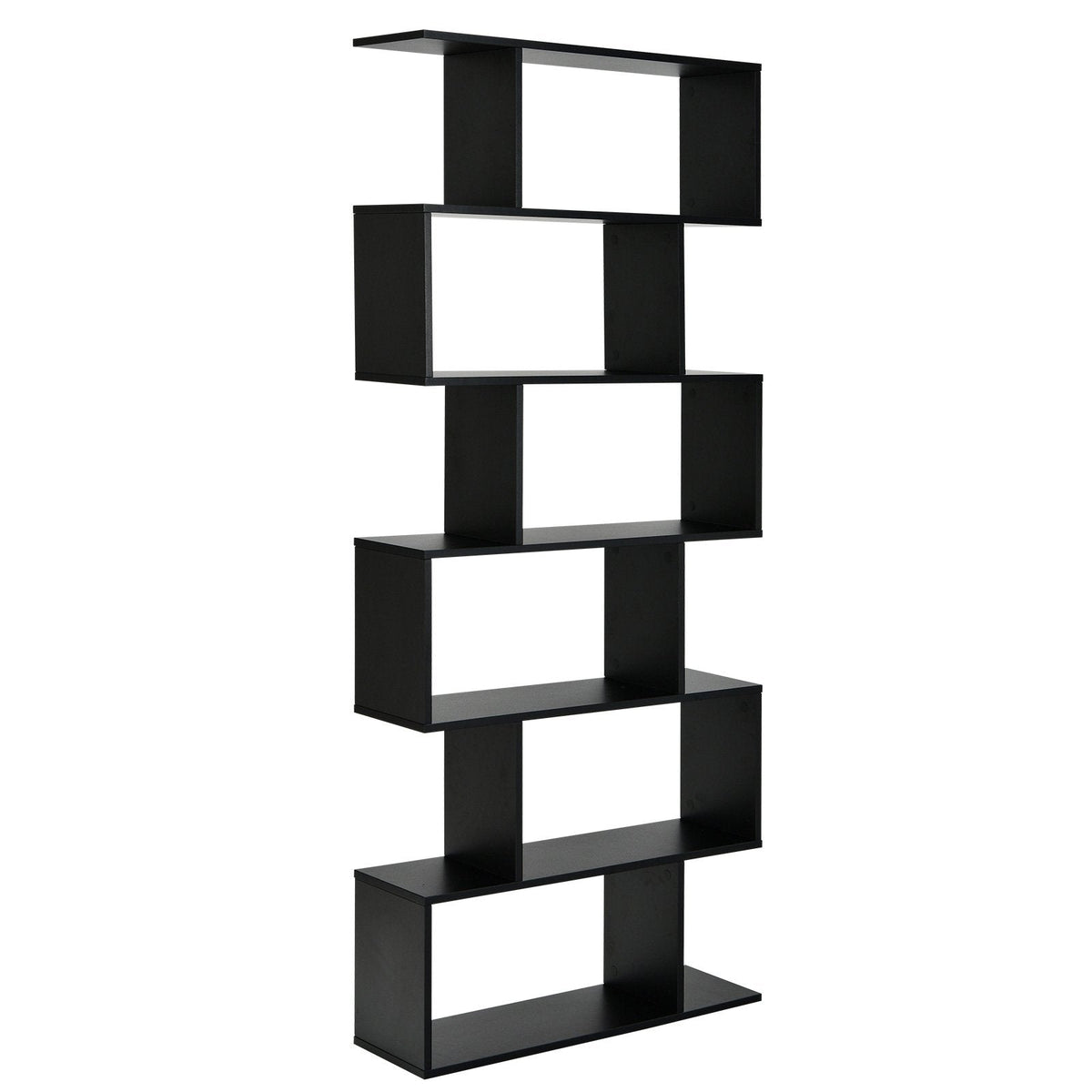 6 Tier S Shaped Bookshelf and Room Divider, Black