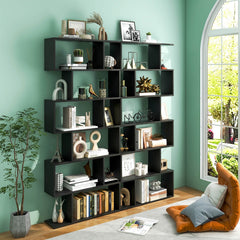 6 Tier S Shaped Bookshelf and Room Divider, Black