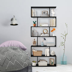 6 Tier S Shaped Bookshelf and Room Divider, Black