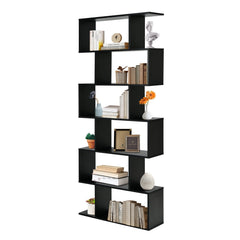 6 Tier S Shaped Bookshelf and Room Divider, Black