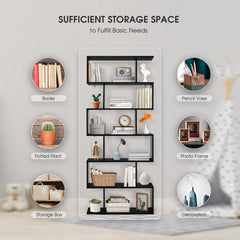6 Tier S Shaped Bookshelf and Room Divider, Black