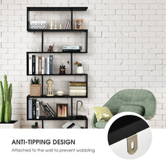 6 Tier S Shaped Bookshelf and Room Divider, Black