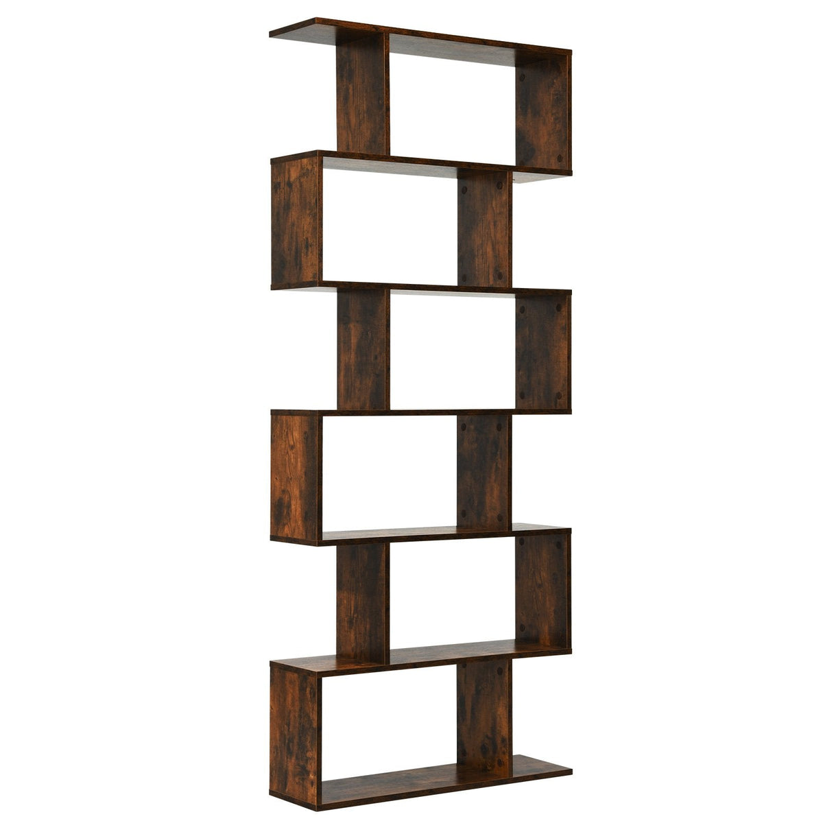 6 Tier S Shaped Bookshelf and Room Divider, Coffee Brown