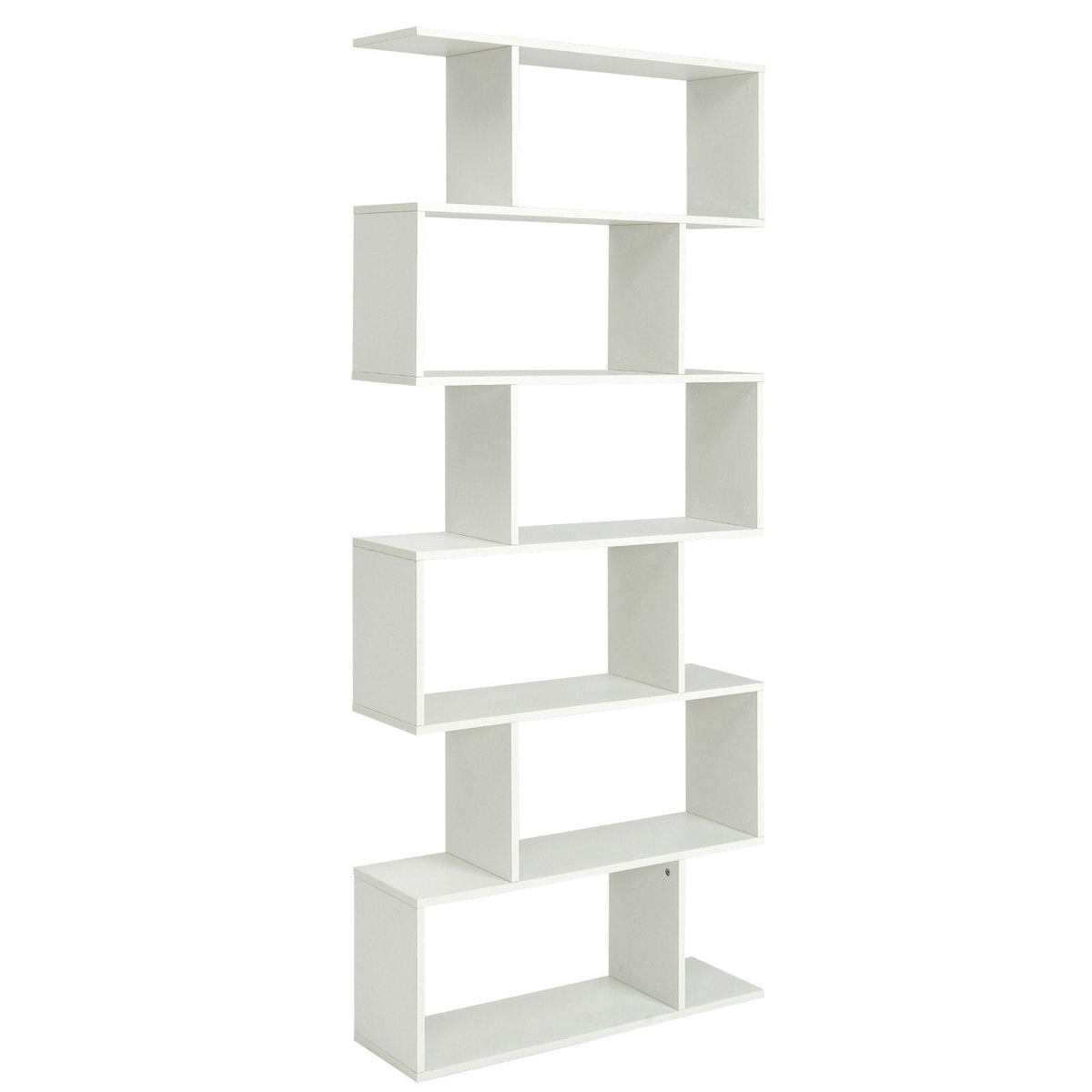6 Tier S Shaped Bookshelf and Room Divider, White