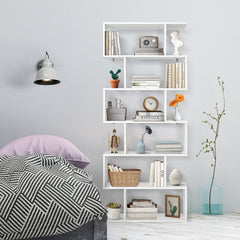 6 Tier S Shaped Bookshelf and Room Divider, White