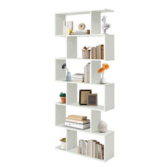 6 Tier S Shaped Bookshelf and Room Divider, White