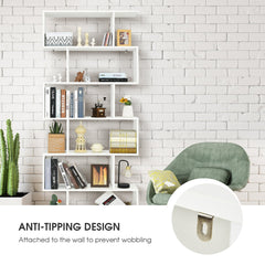 6 Tier S Shaped Bookshelf and Room Divider, White