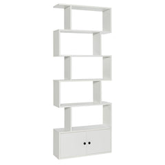 6 Tier S Shaped Bookshelf with 2 Door Cabinet, Freestanding Display Unit, White