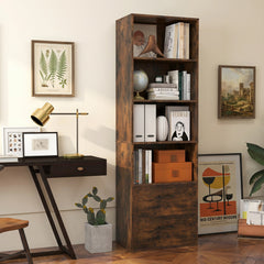 6-Tier Tall Freestanding Bookshelf with 4 Open Shelves and 2 Drawers-Rustic Brown