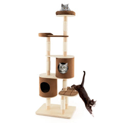 75 Inch 6 Tier Wooden Cat Tree with Two Removable Condos and Padded Top Perch