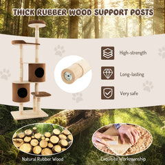 75 Inch 6 Tier Wooden Cat Tree with Two Removable Condos and Padded Top Perch