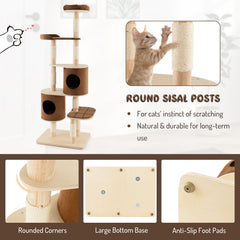 75 Inch 6 Tier Wooden Cat Tree with Two Removable Condos and Padded Top Perch