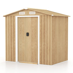 6 x 4 Feet Galvanized Steel Storage Shed with Lockable Sliding Doors-Natural