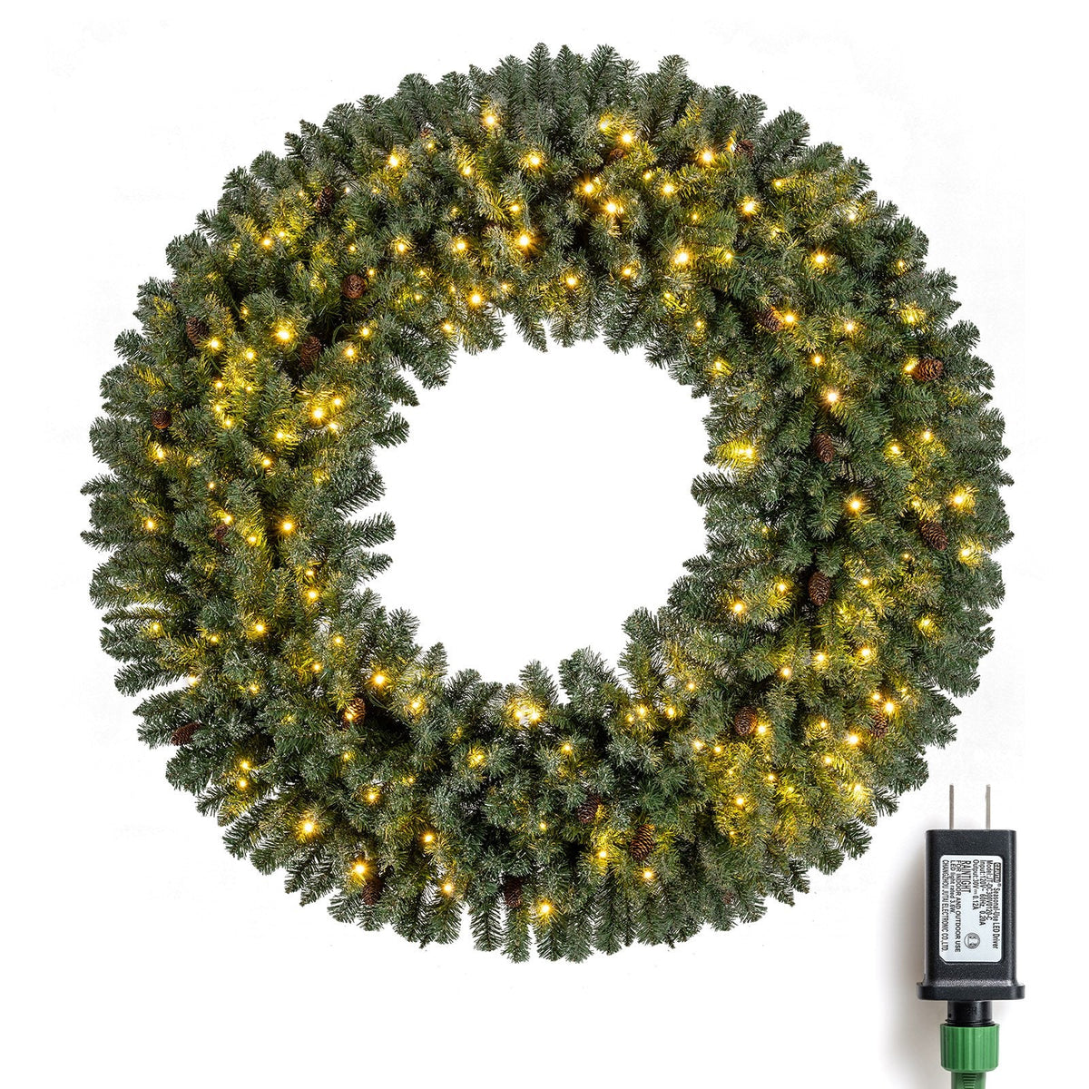 60 Inch Pre-Lit Artificial Christmas Wreath 200 LED Warm White Lights-1 Piece