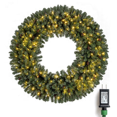 60 Inch Pre-Lit Artificial Christmas Wreath 200 LED Warm White Lights-1 Piece