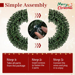 60 Inch Pre-Lit Artificial Christmas Wreath 200 LED Warm White Lights-1 Piece