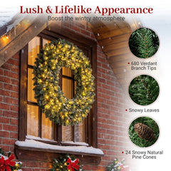 60 Inch Pre-Lit Artificial Christmas Wreath 200 LED Warm White Lights-1 Piece