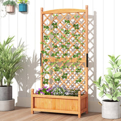 60 Inch Tall Raised Garden Bed with Diamond Lattice Trellis and Drainage Holes-Orange