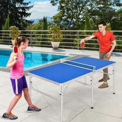 60 Inch Portable Tennis Ping Pong Folding Table with Accessories-Blue
