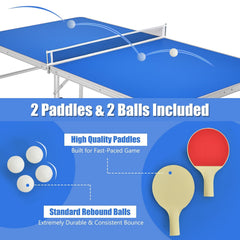 60 Inch Portable Tennis Ping Pong Folding Table with Accessories-Blue