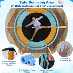60 Inch Trampoline with Gymnastic Bar and Rings for Kids-Orange