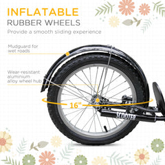Kick Scooter with Adjustable Handlebar, Kids Scooter with 2 Brakes Basket Cupholder 16" Inflatable Rubber Tyres Orange