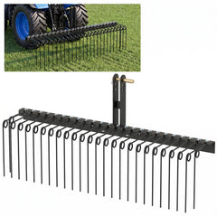 60 inch Pine Straw Rake Tow Behind Landscape Rake with 26 Metal Coil Tines-Black