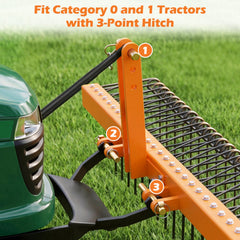 60 inch Pine Straw Rake Tow Behind Landscape Rake with 26 Metal Coil Tines-Orange