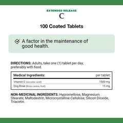 NATURE'S BOUNTY Vitamin C With Rose Hips, 1500 mg, Extended Release, Helps Maintain Immune Function, Coated Tablets, 192.7 g