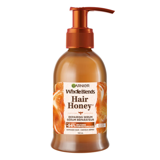 Garnier Whole Blends Hair Honey Repairing Serum for Dry Damaged Hair, Non-sticky & non-greasy, Smoother hair & split ends reduction, 150ml
